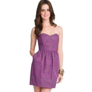 Shoshanna Optical Bustier Purple Striped Dress